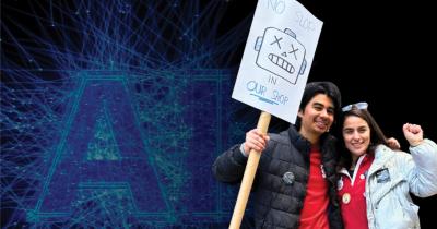 two CWA members rally against the use of artificial intelligence
