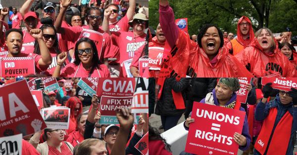 collage of cwa members at rallies and marches