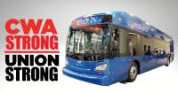 New Flyer electric bus with CWA Strong logo