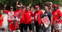 CWA President Claude Cummings Jr with striking AT&T workers in Atlanta, Georgia