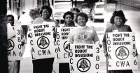 1991 photo of CWA Local 3806 members marching for Operator Awareness Week in Memphis
