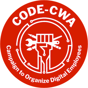 A graphic that says CODE-CWA. Campaign to Organize Digital Employees