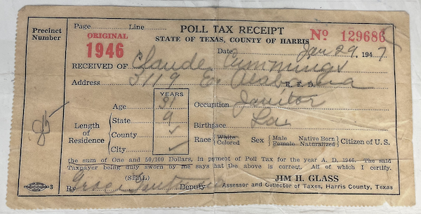 Image of a poll tax receipt from 1947.