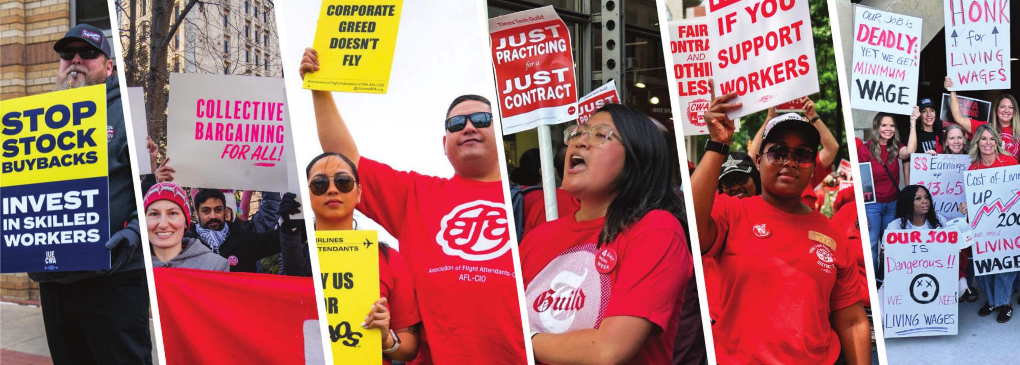 collage of CWA members at rallies