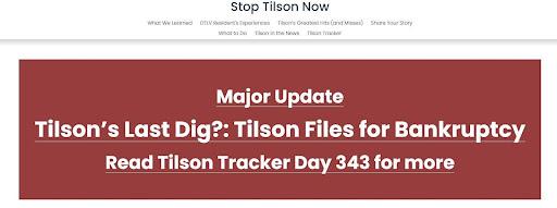 Stop Tilson Now webpage 1